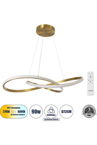 GloboStar® GloboStar Dexter Φωτιστικό Οροφής Κρεμαστό Σχεδιαστικό LED CCT 90W...