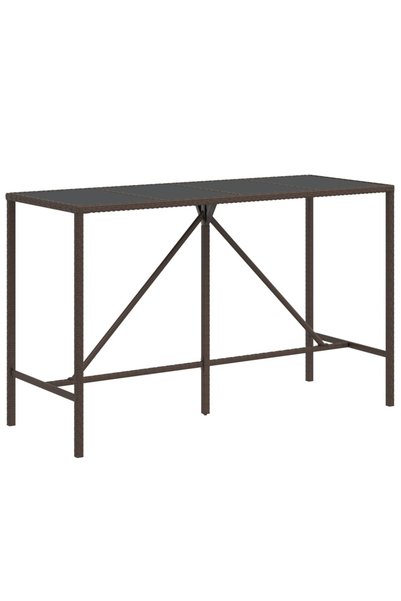 vidaxl Masă de bar cu blat din sticlă, maro, 180x70x110 cm, poliratan