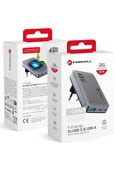 Forcell F-Energy Gan VT-47 Υπέρλεπτος Φορτιστής Ταξιδίου 2 x Type C + Usb A P...