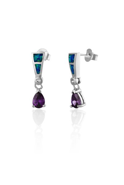 Sonis Silver Cercei din argint 925 rodiat cu opal de laborator și zirconia fa...