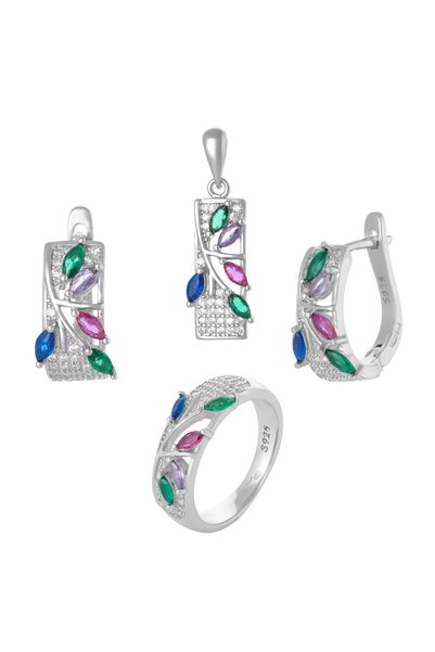 Sonis Silver Set din argint 925 (cercei + pandantiv + inel) rodiat cu zirconi...