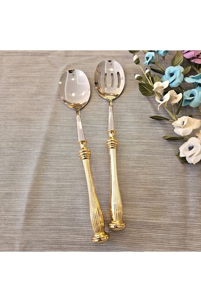 MaviDamla 2-Piece Salad Serving Set with Gold Handle