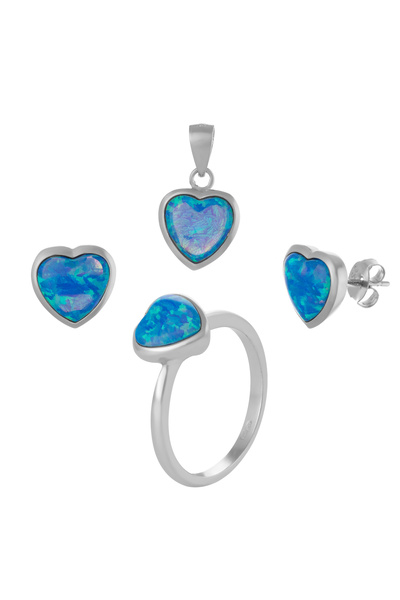Sonis Silver Set din argint 925 (cercei + pandantiv + inel) rodiat cu opal de...