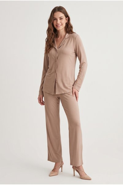 fevien Women's Front Buttoned V-Neck Long Sleeve Nightgown and Loungewear Set...