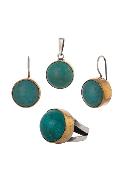Sonis Silver Set din argint 925 vintage (cercei + pandantiv + inel) cu turcoa...