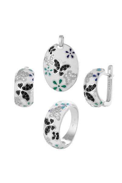 Sonis Silver Set din argint 925 rodiat (cercei + pandantiv + inel) cu cubic z...
