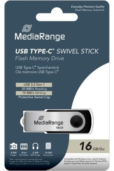 MediaRange USB 3.2 Gen1 Type-C(R) Μονάδα Flash 16GB - (MR1951)