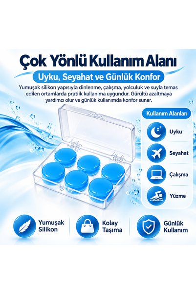CNGZSHOP Silikon Kulak Tıkacı 6’lı Kutulu – Su Geçirmez, Gürültü Azaltmaya Yardımcı, Uyku Yüzme Seyahat İçin Kulak Tıkacı