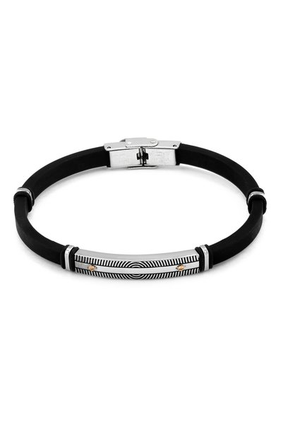 Sonis Silver Brățară din oțel inoxidabil pentru bărbați, negru