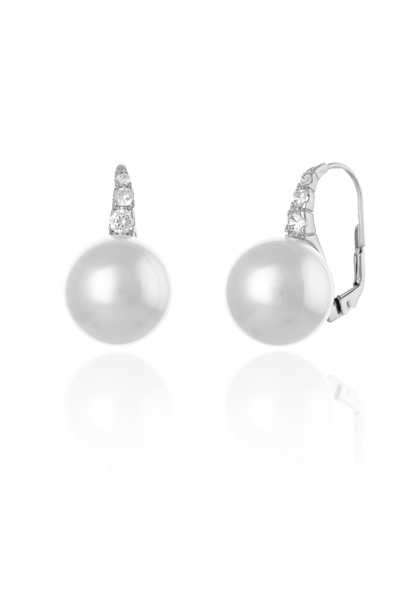 Sonis Silver Cercei din argint 925 rodiat cu perlă de laborator și zirconia f...