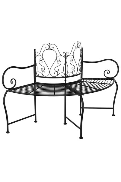 vidaxl Bancă circulară de copac, negru, 150 cm, oțel