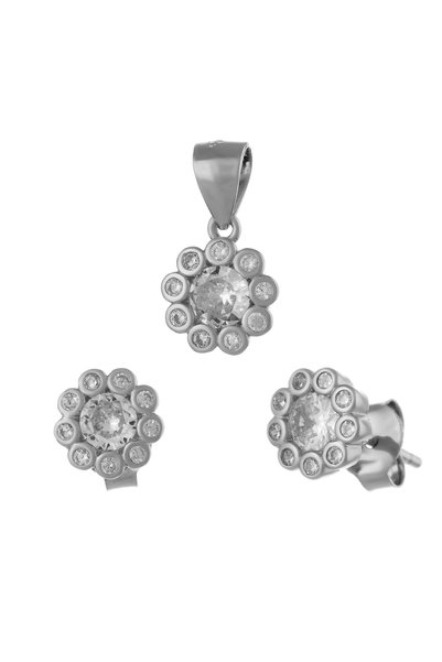 Sonis Silver Set din argint 925 rodiat (cercei + pandantiv) cu zirconia fațet...