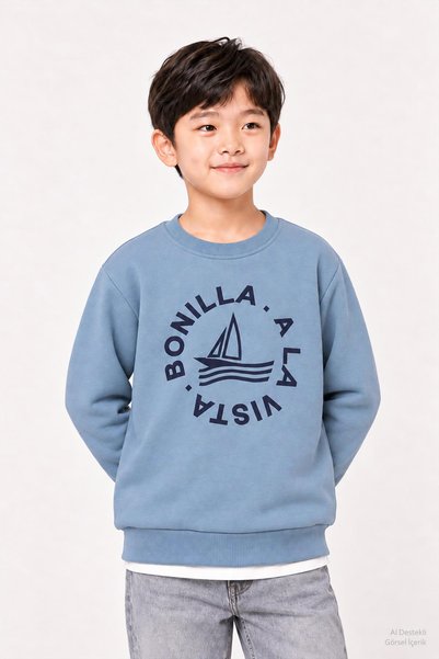 Perendi Erkek Çocuk 2'li Kapüşonlu ve Bisiklet Yaka Baskılı Kışlık Sweatshirt