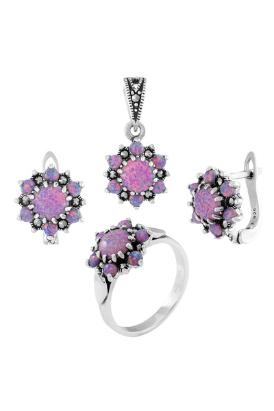 Sonis Silver Set din argint 925 (cercei + pandantiv + inel) cu opal japonez ș...