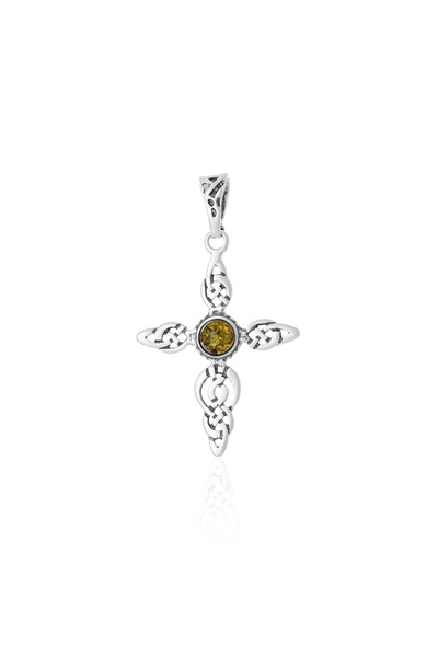 Sonis Silver Pandantiv tip Cruce din argint 925 cu chihlimbar , verde - 5 cm,...