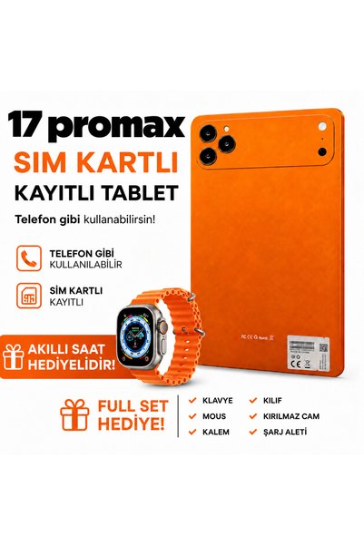 asf teknoloji 17 ProMax Tablet+ Akıllı Saat Hediyeli Sim Kartlı Full Set-Klav...