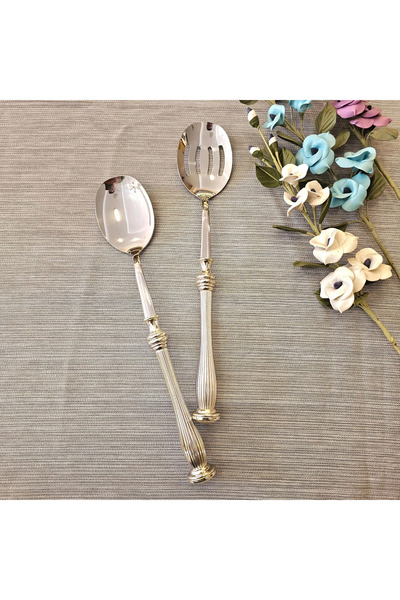 MaviDamla 2-Piece Salad Serving Set with Silver Handle