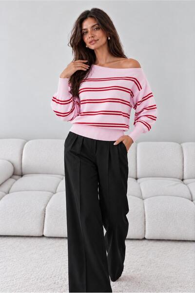 LOVES AGAZA Kayık Yaka Oversize Kadın Triko Kazak