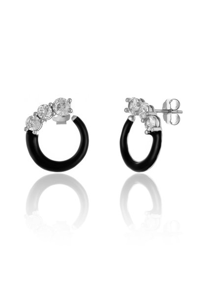 Sonis Silver Cercei din argint 925 rodiat cu zirconia fațetată și email negru...