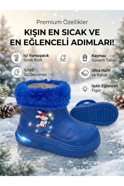 ts tonny step TONNY STEP SIBİRYA 6 eva hafif kaymaz kürklü ışıklı emojili çoc...