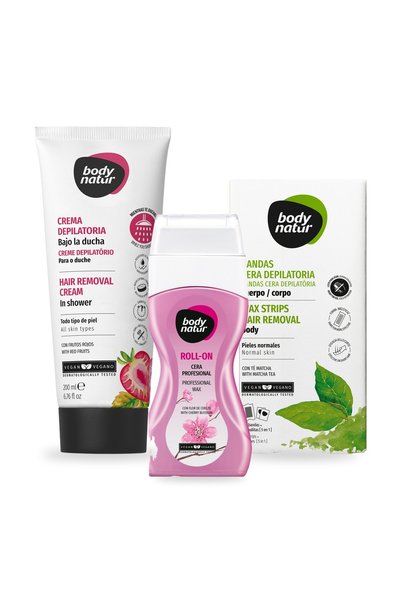 Body Natur Set de epilare corporală cu ceară roll-on, cremă depilatoare pentr...