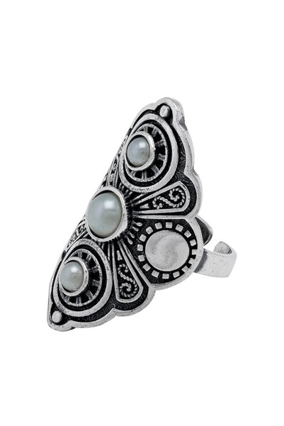 Sonis Silver Inel reglabil, din argint 925 vintage cu perle de laborator, alb