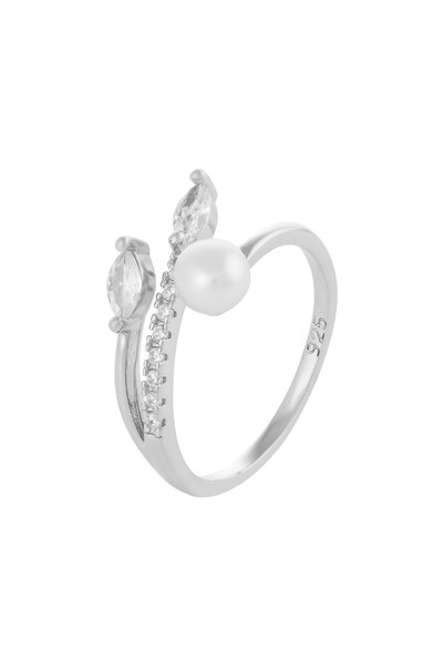 Sonis Silver Inel reglabil din argint 925 rodiat cu zirconia fațetată, perlă de laborator și cubic zirconia