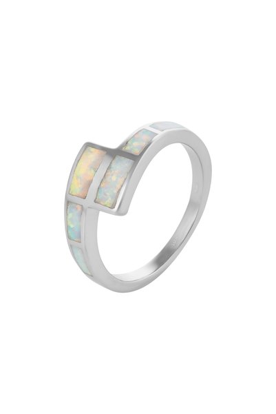 Sonis Silver Inel din argint 925 rodiat cu opal de laborator, alb