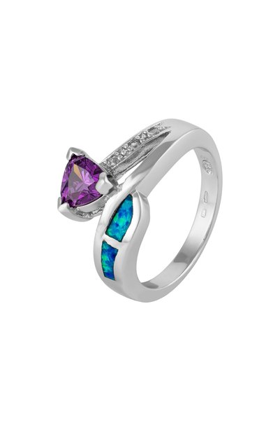 Sonis Silver Inel din argint 925 rodiat cu opal de la laborator, zirconia faț...