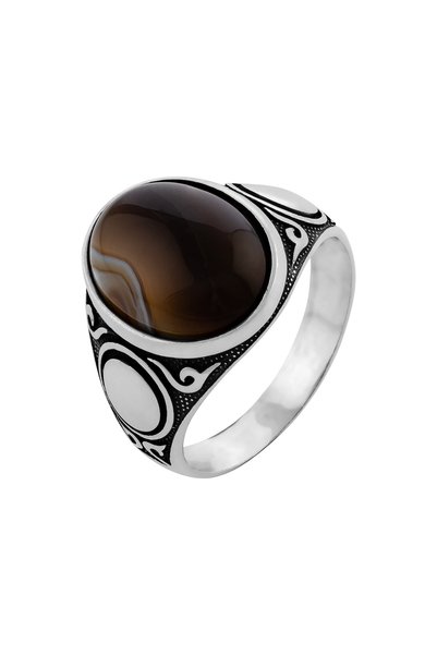 Sonis Silver Inel din argint 925 rodiat pentru bărbați cu agat, bej cu inserț...