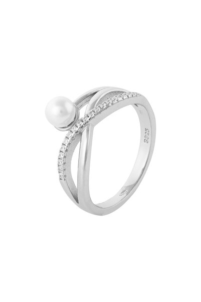 Sonis Silver Inel din argint 925 rodiat cu perlă de laborator și cubic zirconia