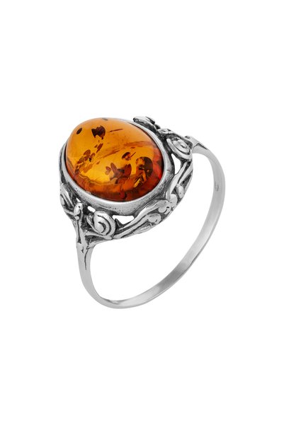 Sonis Silver Inel din argint 925 vintage cu chihlimbar , maro cognac