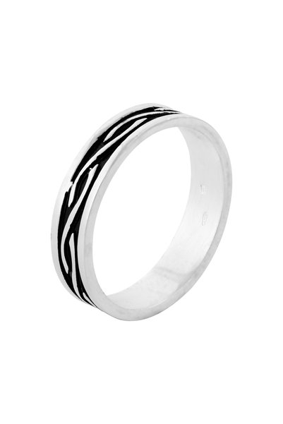 Sonis Silver Inel tip Verighetă din argint 925 pentru bărbați cu email, negru