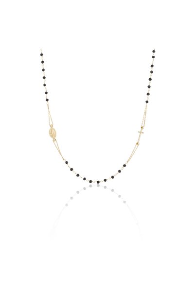 Sonis Silver Lanț tip Rozariu din argint 925, placat cu aur de 14K cu onix, o...
