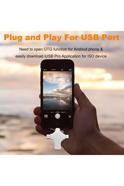 Flash Drive 64GB 4 in 1 OTG Thumb Drive USB A USB C Micro USB and iPhone Connector for Phones Tablets and PC