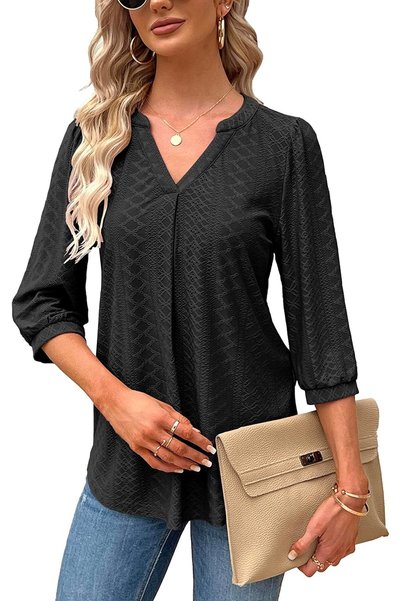 OtherMax Eleganta Bluză Damă Tunică Tricou cu Decolteu în V Respirabilă Neagră L