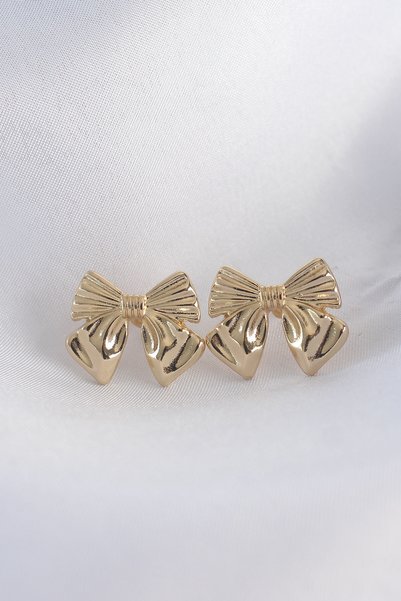 Angel Of Life Brass Gold Color Bow Earrings