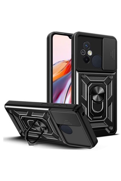 OEM Υβριδική Θήκη Xiaomi Redmi 12C 4G με Πορτάκι Κάμερας και Δαχτυλίδι, Μαύρη
