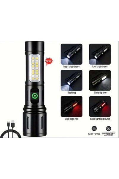 Generic Portable LED Flashlight with Side LED Light Panel and Wrist Strap for Camping, Travel and Emergency Use