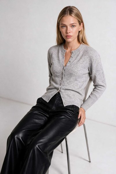 Lovelyİstanbul Wool Blend Buttoned Knitwear Cardigan Lyy0148 Gray Melange