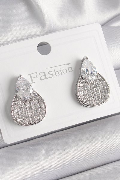 Angel Of Life Brass Silver Color Zircon Stone Drop Model Women's Earrings
