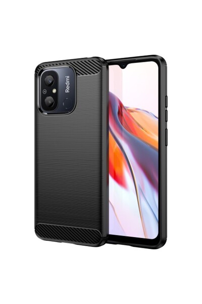 OEM Ενισχυμένη Θήκη Σιλικόνης Carbon Fiber για Xiaomi Redmi 12C 4G, Μαύρη
