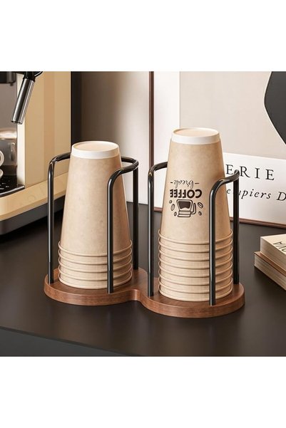 GENERAL Wooden Coffee Cup Holder, Disposable Paper Cup Dispenser, Double Comp...
