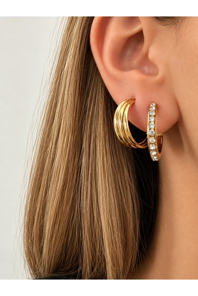 tones official Leopard Pattern Zircon 4 Pieces-2 Pairs Hoop Earrings