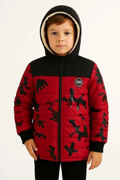 Marche Bien Marchè Bien Boys' Camouflage Patterned Plush Lined Hooded Coat wi...