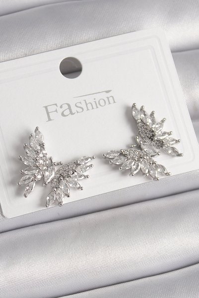 Angel Of Life Brass silver color zircon stone butterfly model women's earrings