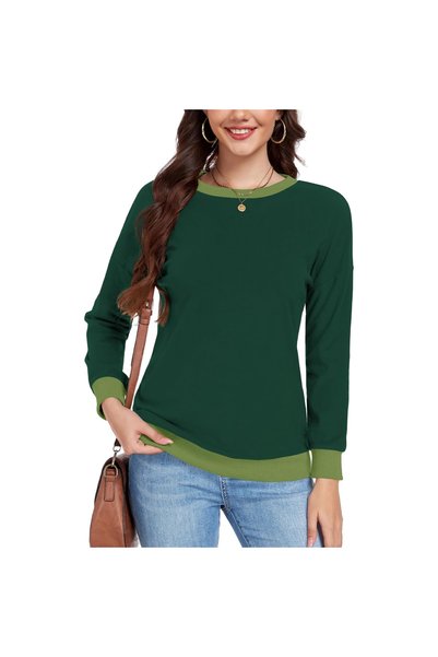 OtherMax Pulover Damă cu Guler Rotund Casual de Toamnă Stilat Cald Verde M