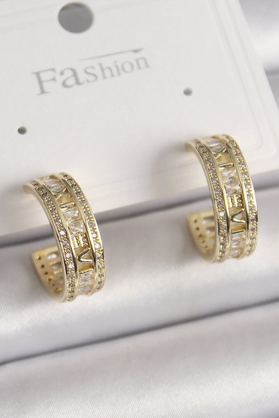 Angel Of Life Brass Gold Color Zircon Stone Processing Detail Hoop Model Wome...