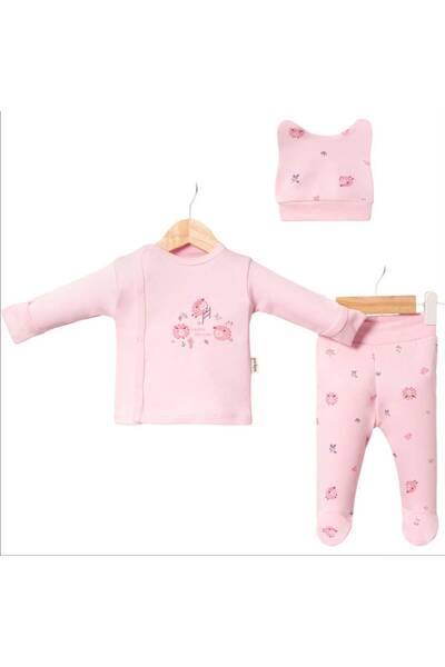 PAZEN MODA 100% Cotton Pink Lambs Patterned 3-Piece Baby Girl Hospital Outfit...