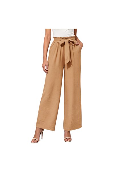 OtherMax Pantaloni Damă Palazzo Largi Talie Înaltă Din Viscoză Vară Bej XL
